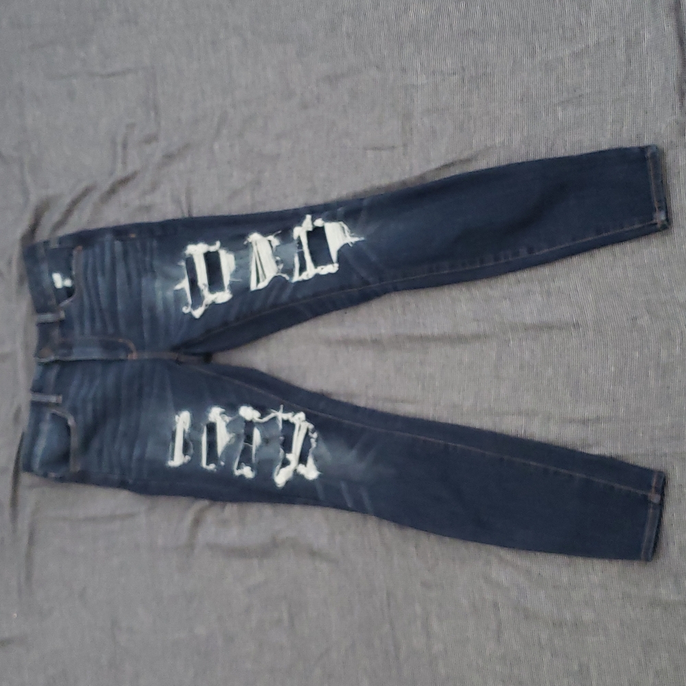 American Eagle Outfitters High Rise Distressed Jeans - Dark Blue